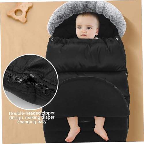 Ameble Stroller Footmuff Thickened Fleece Lined, Warm Winter Cover with Furs Collar Zipper Waterproof Bunting Bag 35x14in - 3