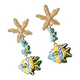Pendientes únicos de colofonia de peces, mezcla de equinodermo, con entonación de piedra, lujosos pendientes de reunión de arena, One Size, como se describe, como se describe