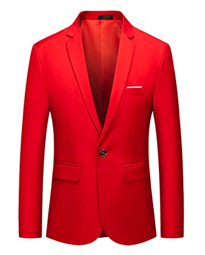 OUYE Men's Solid 1 Button Back Vent Blazer 5X-Large Red