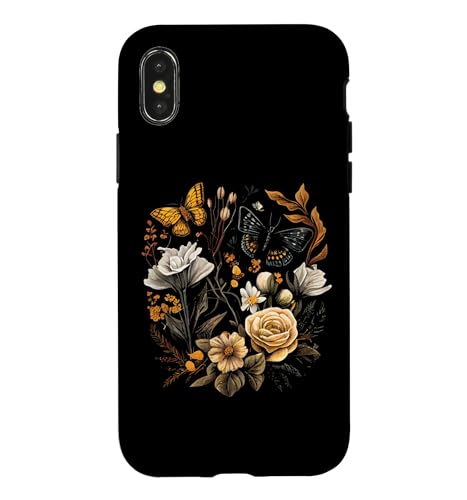 Vintage Pressed Flowers Butterflies Floral Boho Wildflowers �X�}�z�P�[�X iPhone X/XS �p