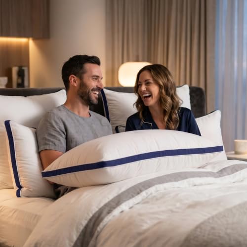 Utopia Bedding Cuscini Letto, Guanciali Letto Coppia, Esterno in Misto Cotone con Fibra di Poliestere 3D, Morbida e Traspirante Cuscini (2, Blu Marino, 80x80 cm) - Immagine 5