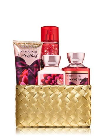 Bath and Body Works A THOUSAND WISHES Gold Woven Basket Gift Kit