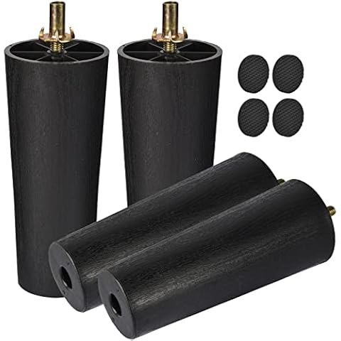 TCHOSUZ 4 inch / 10cm Plastic Furniture Legs, Tchosuz Pack of 4 Mid Century Modern Plastic Light Tapered Wood Grain Replacement Feet with M8 Hanger Bolts & T-Nuts for Sofa Couch Bed Riser Cover