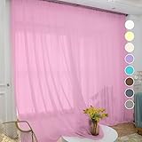 ABCHOME Pink Sheer Curtains 108 Inches Long 2 Panels,Rod Pocket Voile Semi Sheer Window Curtains for Kitchen, Bedroom and Living Room (Pink, 52 W x 108 L)