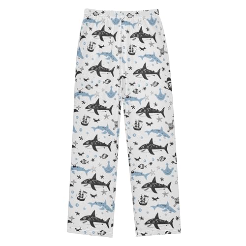 Seamless Pattern Shark Pajamas Bottoms with Pockets Comfy Pjs Sleepwear Elastic Waistband Pajamas Pants Lounge Pants for 6-14 Years