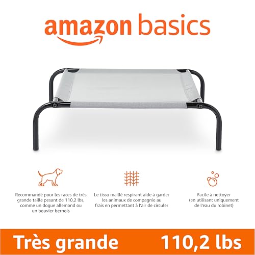 Amazon Basics Chien Lit surélevé et rafraîchissant pour animaux de compagnie, Fer, XL taille, Gris, L 153 x l 94 x H 23 cm – vue 2