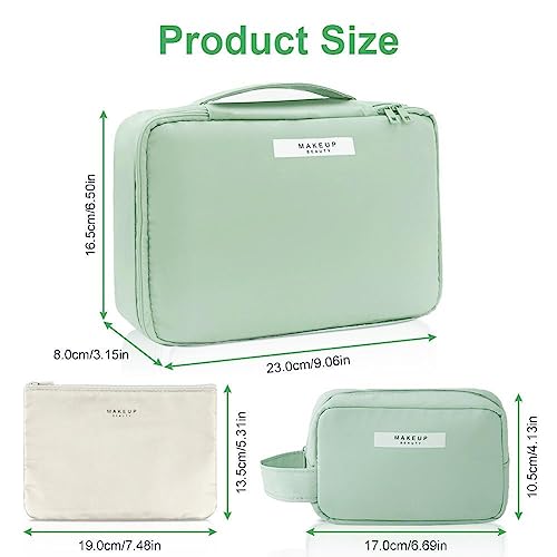 Aucuu 2Pcs Makeup Bag, Large Cosmetic Bag, Cosmetic Bag, Portable Makeup Organizer Bag, Travel Makeup Bag for Women Girls(Green) - Image 2