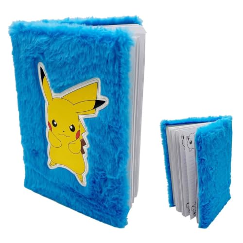 Pokémon - Carnet Peluche Pikachu Bleu Clair - Journal Intime & Carnet de Notes Doux - Cahier à Couverture Peluche avec Pages Lignées - Licence Officielle Idée Cadeau Enfant