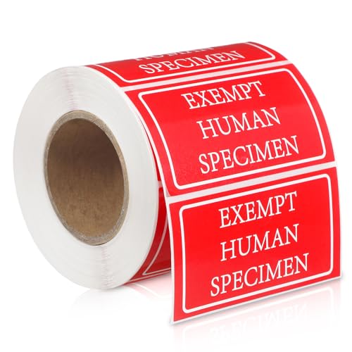 Mifoci 1 Roll 500 Labels Exempt Human Specimen Medical Healthcare Labels 1.5 x 3 Inch Red Rectangle Exempt Specimen Label Sticker for Medical and Industrial Use and More
