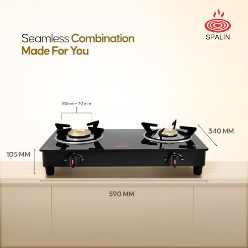 Image of AI Glass Automatic Gas Stove 2 Burner | Toughened Crystal Glass Top | Auto Ignition | ISI Certified | Durable Brass Burners | Sleek Black Countertop Gas Stove for Modern Kitchen