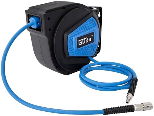 Güde Automatikschlauchtrommel 10 m (Arbeitsdruck 12 bar, 180° schwenkbar, hochflexibler öl- und temperaturbeständiger Druckluftschlauch, Anschlussgewinde 1/4", Wandhalterung)