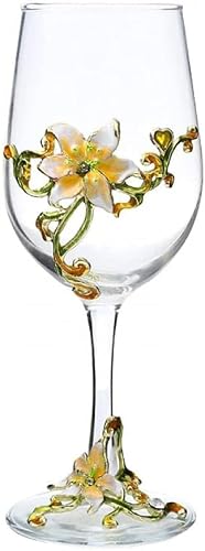 Simcat Handmade Painted Enamel Flower Glass Wine Glasses Transparent Refined Goblet, Stem For Cabernet, Gifts (Yellow single gift box,1 Gift Box)