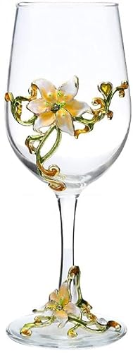 Simcat Handmade Painted Enamel Flower Glass Wine Glasses Transparent Refined Goblet, Stem For Cabernet, Gifts (Yellow Single Gift Box,1 Gift Box) #TOP1