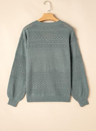 Image of SHEWIN Women's Sweaters Casual Long Sleeve V Neck Crewneck Lightweight Crochet Pullover Sweater Tops