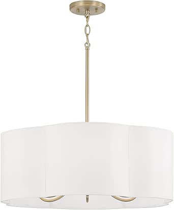 Capital Lighting 356461MA Sabine White Fabric Floral Pendant Ceiling Light, 6-Light 360 Total Watts, 9" H x 24" W, Matte Brass