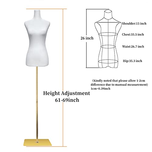 Mannequin Body Female,Dress Form Mannequin Torso,61-69 Inch Height Adjustable Mannequin Stand, Model Display Body Stand With Metal Bracket And Rectangular Base Clothing Forms, White #TOP1