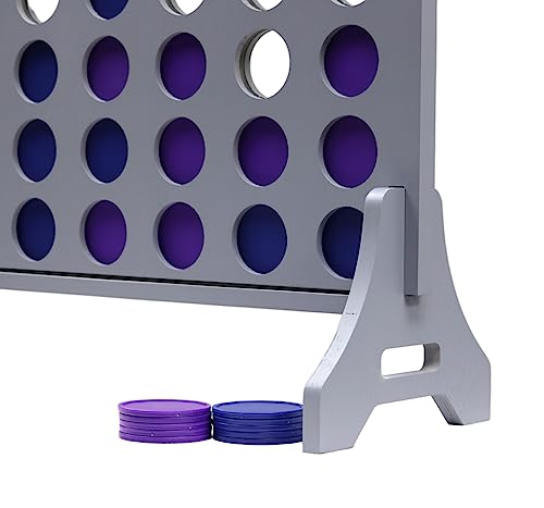 Image of Giant 4 in a Row Game for Family & Adults - Tailgating Pros Jumbo Grey Wooden Four in a Row Indoor & Outdoor Yard Game for Family Party Fun, Portable Activities for Patio, Backyard, and Camping