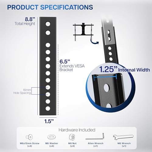 Image of VIVO Vertical VESA Extender Plate Bracket Kit Designed for Low VESA Pattern TV's, Fits TV Ceiling Mounts, 2 Brackets, Black, MOUNT-AD165 | Adapter Plate Designed for Low VESA Pattern TVs, Fits TV Ceiling Mounts, 2 Brackets, 6.5 inch Extension