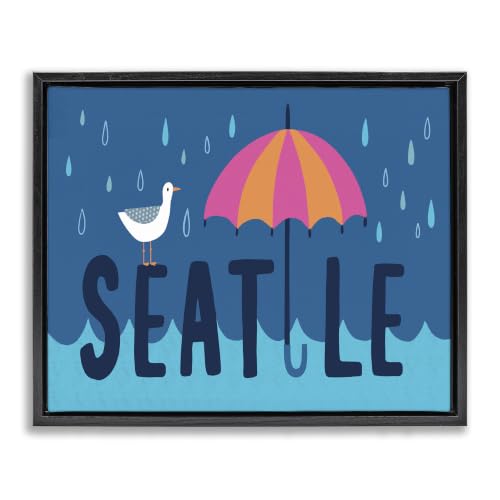 Seattle Raindrops Falling Seagull, 17 x 21 Inch Canvas in Floater Frame