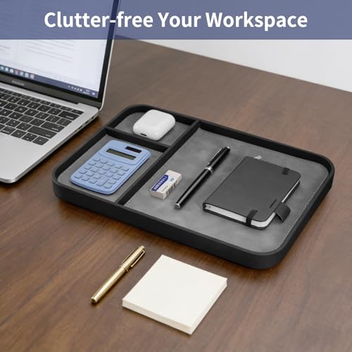 SITHON Lederschale Tablett, Stilvolle Ablageschale Valet Tray für Nachttisch und Büro, Ablage & Organizer Aufbewahrung für Schlüssel, Handy, Schmuck, Geldbörse, Brille, Uhr und Kleingeld, Schwarz