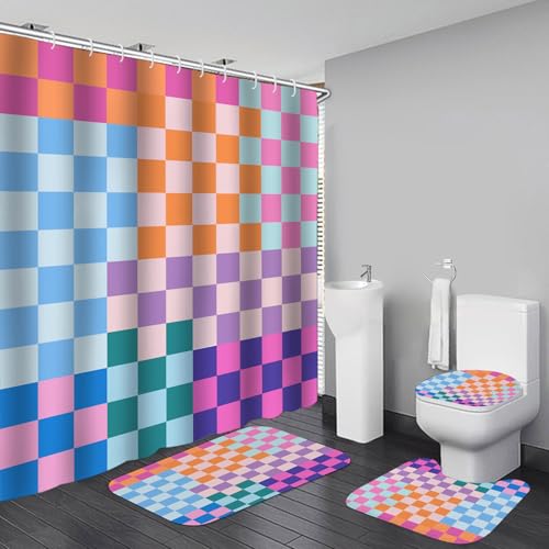 Vostolaiv 4 PCS Checkered Shower Curtain Sets Fun Gingham Bathroom