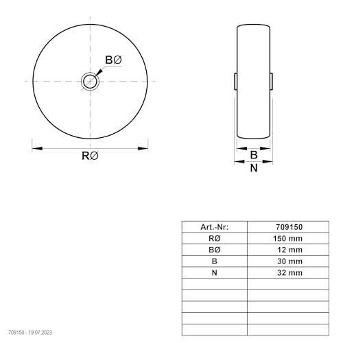 Dörner + Helmer PVC-Rad, 150mm x 30mm, 25kg Tragkraft, 32mm Nabe, Kunststofffelge, Stollenprofil, Gleitlager, Leicht – Bild 6