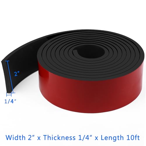 Image of WochiTV Adhesive Solid Rubber Strips, 2 inch Wide x 1 /4 inch Thick x 120 inch Long Self Stick Black Neoprene Rubber Rolls Perfect for DIY Insulation Cushion Gasket, Sealing, Liner, Weather Striping