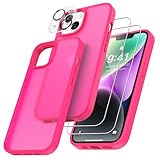 FLLAO 4 en 1 Coque pour iPhone 14 avec 2 Verre Trempé et 1 Caméra Protecteur, [Coussin d'air Intégré] Antichoc Antirayures Bumper Protection Housse pour iPhone 14 6.1', Rose Brillant