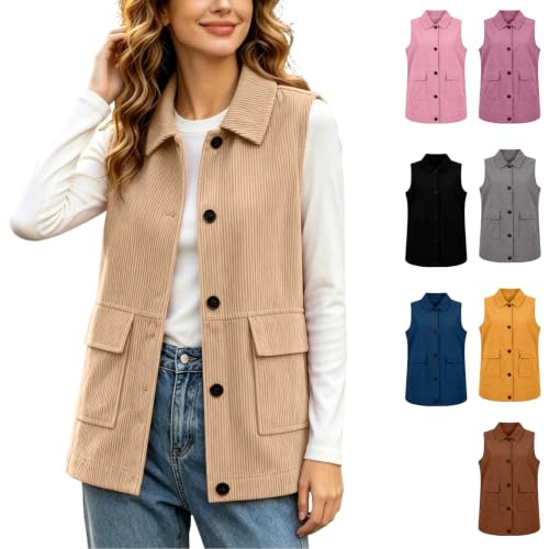 Corduroy Vest Women Sleeveless Turn Down Collar Button Up Waistcoat - image 1