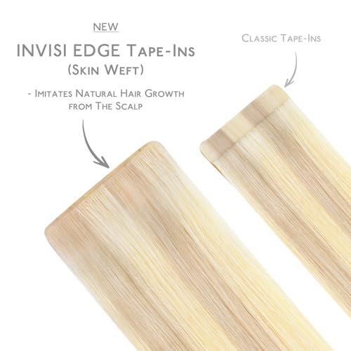 Image of WENNALIFE Invisi Edge Tape in Hair Extensions Human Hair | 18 Inch 50g 20pcs Balayage Light Wheat Platinum Blonde Invisi Remy Hair tensions Seamless Injected Tape Ins Straight ten