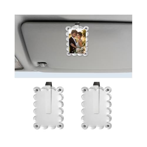 HZEL 2PCS Car Visor Photo Holder, Scalloped Acrylic Magnetic Vehicle Sun Visor Pictures Frames, Personalized Automotive Interior Sunshade Photo Display Clip, Universal for SUV RV Truck