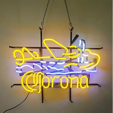 MeiLi Neon Signs Beer Bar Bedroom Seaplane Coronas Sea Plane Sign Glass Neon Signs for Office Hotel Pub Cafe Party Man Cave Neon Light Art Wall Lights 24 X 20 Inches Cover