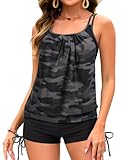 Holipick Women Camo Tankini Swimsuits Two Piece Tummy Control Bathing Suits Blouson Swim Tank Top with Boy Shorts XL