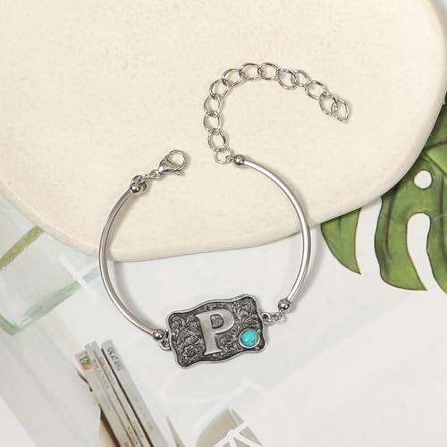 Image of Belt Buckle Bracelet Initial Letter A-Z Bracelets Western Cow Tag Bracelet Belt Buckle Necklace Western Style Initial Letter Pendant Necklace