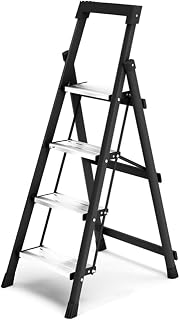 Ladder Step Ladders 4 Step Ladder Folding Step Stool Ladder with Project Top,Carbon Steel Metal Stepladders with Aluminum Alloy Pedal for Home,4.5ft(Ladder D)