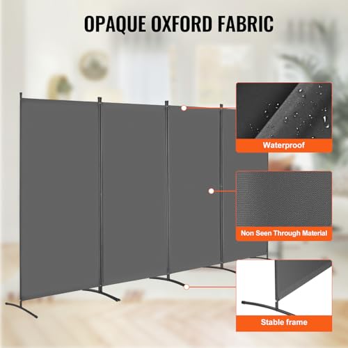 VEVOR Room Divider, 4 Panel Room Divider, 136" W Folding Privacy Screen and Portable Partition Divider for Room Separation, Freestanding Room Partitions for Office, Bedroom, Study, Grey by VEVOR - Used condition - Image 3