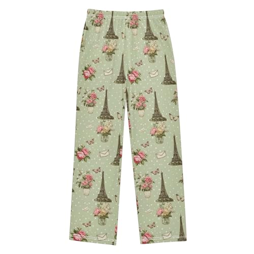 ALAZA Flower Butterfly Polka Dot Eiffel Tower Pajama Lounge Pants Long Sleep Pajama Bottoms with Pockets - Main Image