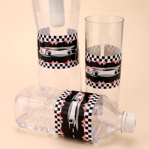 20pcs Race Car Water Bottle Labels, 20x6cm/7.87x2.36in Waterproof Checkered Flag Bottle Wrappers Racing Theme Stickers for Birthday Party Decorations & Baby Shower Favors