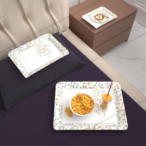 Image of Castleite Valencia Series Melamine Trays Set of 3 with Handles for Serving Snacks or Tea - A Designer Tray Medley for Home or Cafe Use (Zephira)