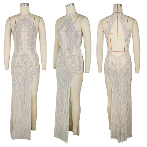 Image of PORRCEY Women's Sexy Elegant Rhinestone Bodycon Dress Hot Drilling Clubwear