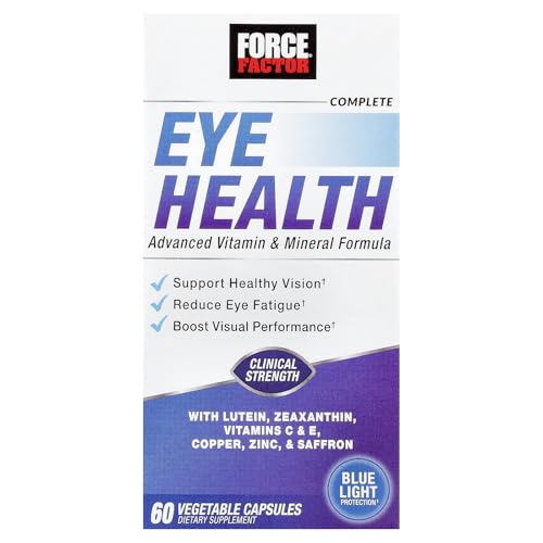 Force Factor Complete Eye Health, Clinical Strength Eye Vitamins with Lutein & Zeaxanthin to Support Vision, Eye Function, and Blue-Light Protection, Eye Health Supplements for Adults, 60 Capsules