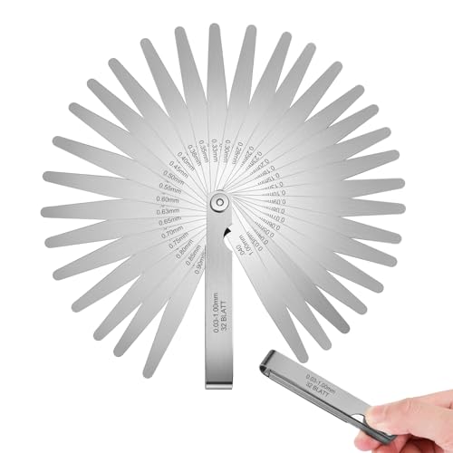 32 Blades Stainless Steel Feeler Gauge, Metric and Imperial Gap Measuring Tool Width and Thickness Feeler Gage Gauge for Spark Plug, Valve Adjustment Tool, 0.03-1mm (0.001-0.040 Inch)
