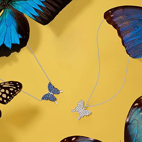 Thokuna Sterling Silver Gemstone Butterfly Choker Necklace Rhinestone Pendant Necklaces Chain Sparkly Butterfly Jewerly #TOP4