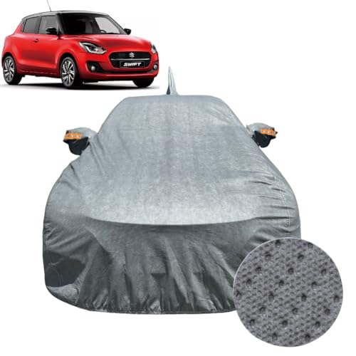 Image of Car Cover for Maruti Suzuki Swift (2018-2023) | 100% Waterproof Cover with Antenna & Reflective Mirror Pockets | Dustproof, Scratchproof, Heatproof Swift Car Cover |Soft Cotton Lining| Grey