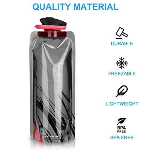 Leifeosh 5 Pack Collapsible Water Bottles 700Ml Bpa Free Reusable Water Bottle For Hiking Camping Travel Sports Leak Proof Folding Drinking Water Bags Portable Water Bottle, Black #TOP1