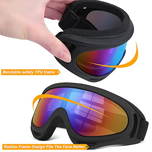 OXG 2 Pack Motorcycle Goggles with 2 Neck Gaiters, UV400 Protection Dirt Bike ATV Skiing Goggles (Clear+Multicolor)