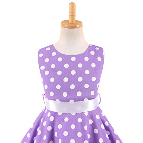 Girls Purple 50S Vintage Polka Dot Dress Summer Swing Casual Clothes 10-11 Years(3017-150) #TOP2