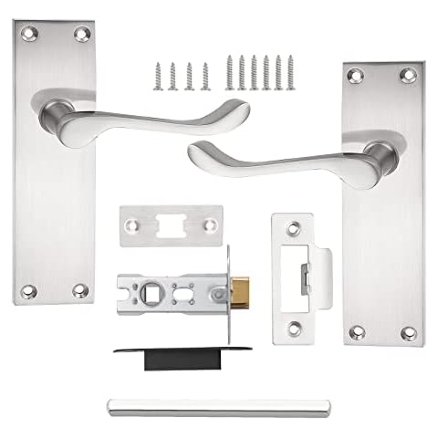 1 x Victorian Scroll Door Handles Backplate Latch Door Handle Pack Internal Passage Door Lever Door Handles for Hallway and Closet - Latch Door Pack - Satin Nickel Cover