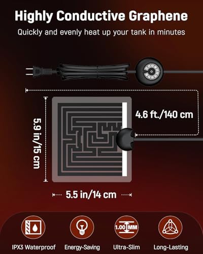 Pawfly 5 W Reptile Heat Pad with Thermostat 5.9 x 5.5 Inch Reptile Heating Pad Under Tank Terrarium Reptile Heat Mat for Turtles Frogs Snakes Lizards Geckos Hermit Crabs & Spiders