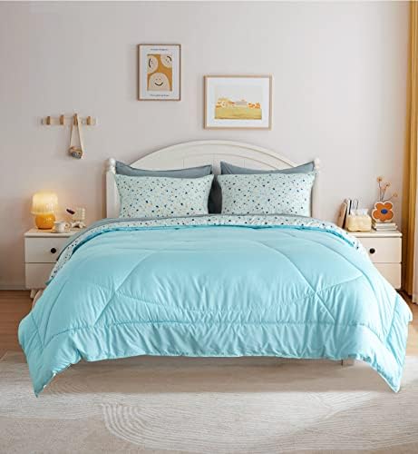 KASENTEX 7 Piece Bed in A Bag Premium Brushed Microfiber Down Alternative Comforter Bedding Set with Sheets and Pillowcases – Kids - All Season Reversible Duvet Insert, Full/Queen, Sea Turtle Teal